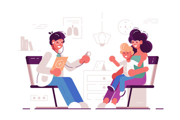 The Doctor listens to breathing stethoscope