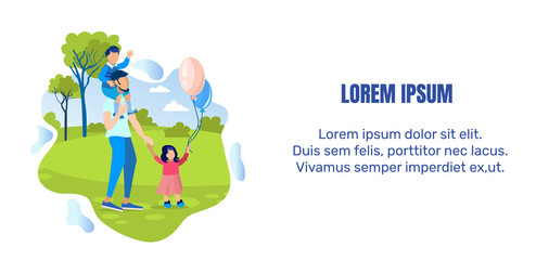 Father with Children in Park Editable Text Banner