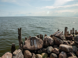 Stone pier in the sea, Tuja, The Gulf of Riga. Baltic Sea 