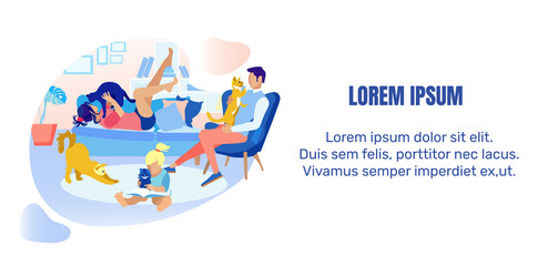 Happy Family Rest with Pets Editable Text Banner