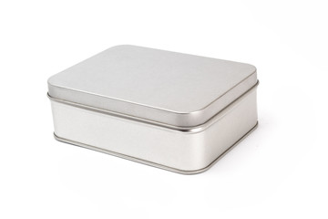 Silver metal box isolated on white background.