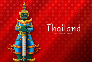 thailand art Thai Temple Guardian Giant - obrazy, fototapety, plakaty