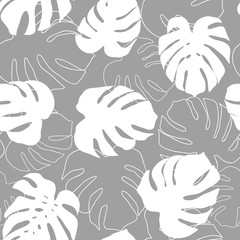 Seamless pattern from silhouette of monstera leaves