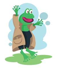 Happy Detective Frog Mascot for kids books