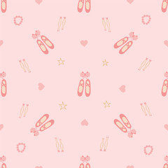 Ballerina pointe shoes and hearts on a soft pink background