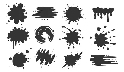  Zwarte verf vlekken collectie van vector iconen. Cartoon verfspatten en inktspatten. © denis08131