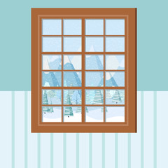 Wooden room window frame in cartoon flat style Vector illustration.
