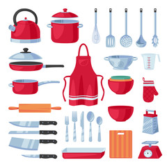 Kitchen utensil design elements set, isolated on white background. Vector cooking, kitchenware modern tools collection