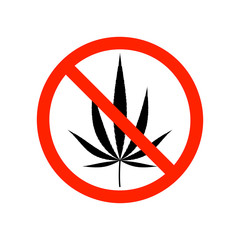 Logo with hemp leaf. Red restricted sign