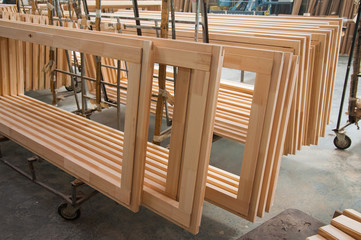 Obraz na płótnie Canvas Manufacture of wooden doors, windows, furniture