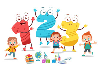 Naklejka premium Cartoon kids with 123 numbers