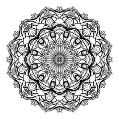 Monochrome geometrical vector mandala is isolated on a white background. Decorative element with east motives for design mehndi. Version of the page for colouring