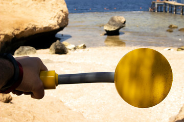 The photo of gold and silver  coins collected with help of underwater metal detector. Treasure...