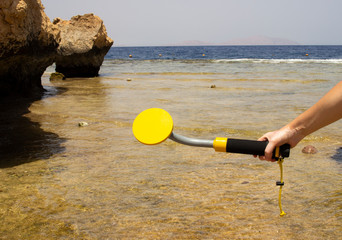 The photo of gold and silver  coins collected with help of underwater metal detector. Treasure...