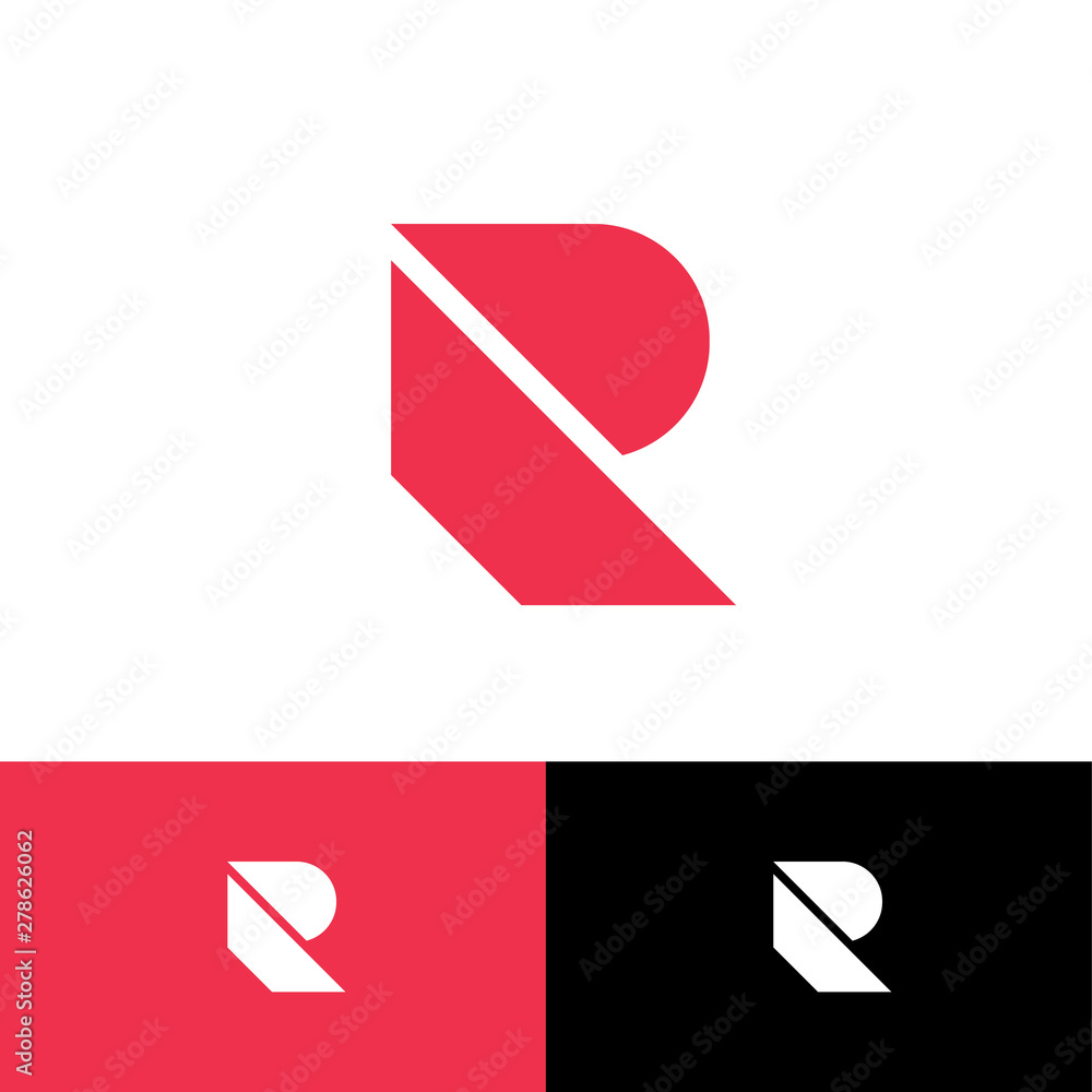 Poster r logo. r abstract monogram. red geometric elements on different backgrounds. building or constructi