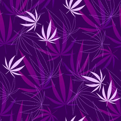 seamless pattern with hemp leaves, violet color