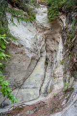 Obraz premium Sandstone formations close up. The cliff of Sietiniezis, Latvia. Gauja National Park.