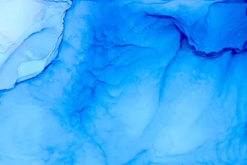 Crédence de cuisine en verre imprimé Cristaux Fond abstrait peint à la main à l& 39 encre fluide. Couleurs bleu et outremer.