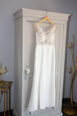 Beautiful bridal dress on hanger