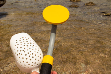 The photo of gold and silver  coins collected with help of underwater metal detector. Treasure...
