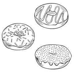 Set of Hand drawn donuts isolated in vector. Doodle dessert