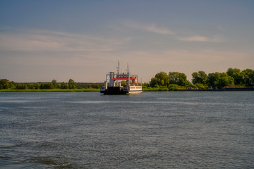 Fototapeta premium Krasibor, Poland, ferry connection through Świna in Świnoujście between the island of Wolin and Uznam
