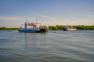 Fototapeta premium Krasibor, Poland, ferry connection through Świna in Świnoujście between the island of Wolin and Uznam