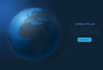 Map of Europe and Africa (world). A vector image of a global map in the form of world cities or a population density consisting of points, shapes, and space. The concept of the world wide web. Edited