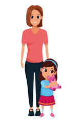 Single mother with children cartoon
