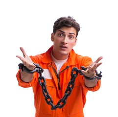 Prisoner with his hands chained isolated on white background
