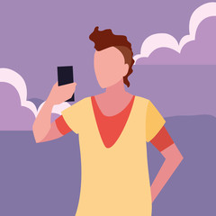 young man using smartphone social media