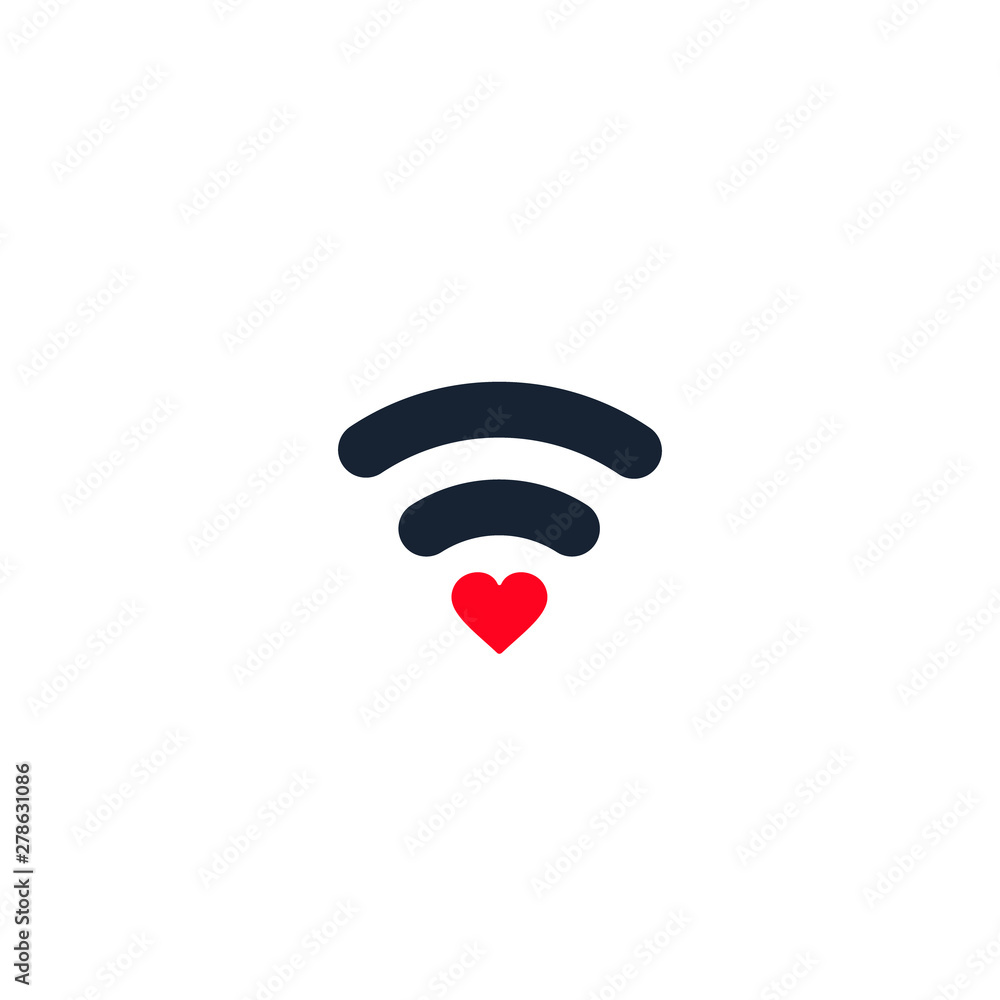 Poster heart wifi. vector heart connect icon in flat style. heart signal. love signal. wifi sign