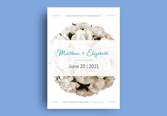 Wedding Invitation Layout with White Rose Bouquet