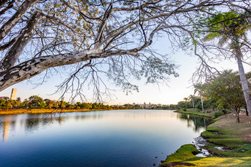 Sao Jose do Rio Preto City. View of lake park at sunset