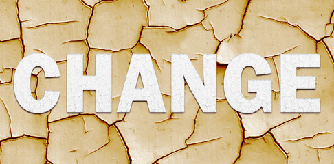 Climate change banner with CHANGE lettering over dry cracked mud in a concept of the effect of Global Warming on the planet