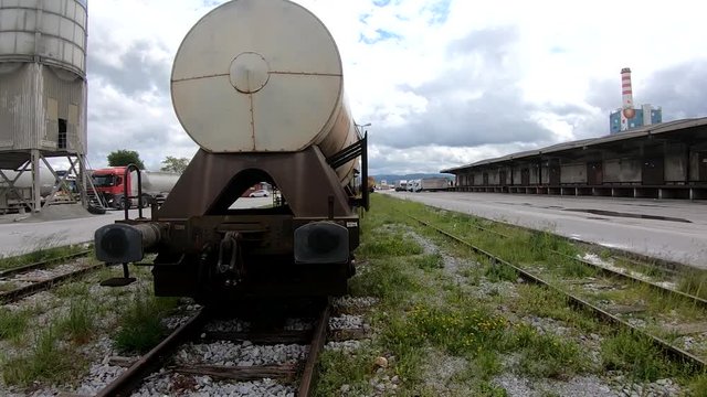 Wagons for liquids waits for further transportation on train depot