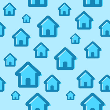 Seamless pattern with house icons. Vector illustration for design of a website related to real estate business. Blue color creates comfort and style.