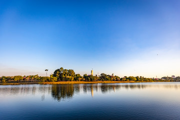 Sao Jose do Rio Preto City. View of lake park at sunset