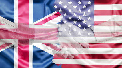 United Kingdom and United States of America Flag merged with Handshake