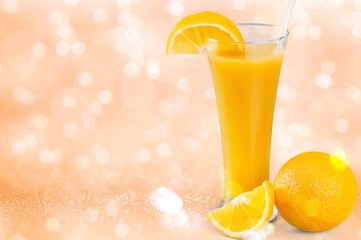 Glass of orange juice on a white background and oranges