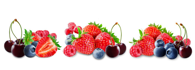 Strawberry, blueberry, cherry, raspberry on a white isolated background