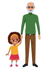 Family grandfather with kid cartoon