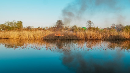 Fototapeta na wymiar the fire on a pond