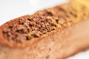 Close up of tasty chocolate cake.