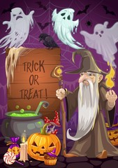 Halloween potion, wizard and ghost. Trick or treat