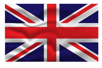 National flag of Great Britain on wavy fabric. Vector illustration.