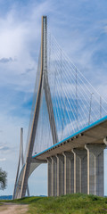 Obraz premium Normandy bridge, France - 06 01 2019: View of the pylons and cables of the Bridge