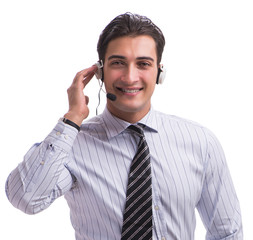 Young call center operator isolated on white background
