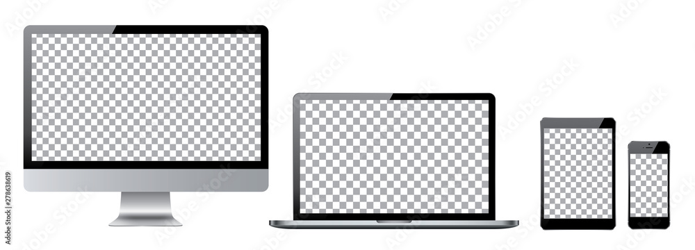 Poster set of computer, laptop in a flat vector style