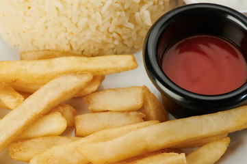 French fries with tomato sauce